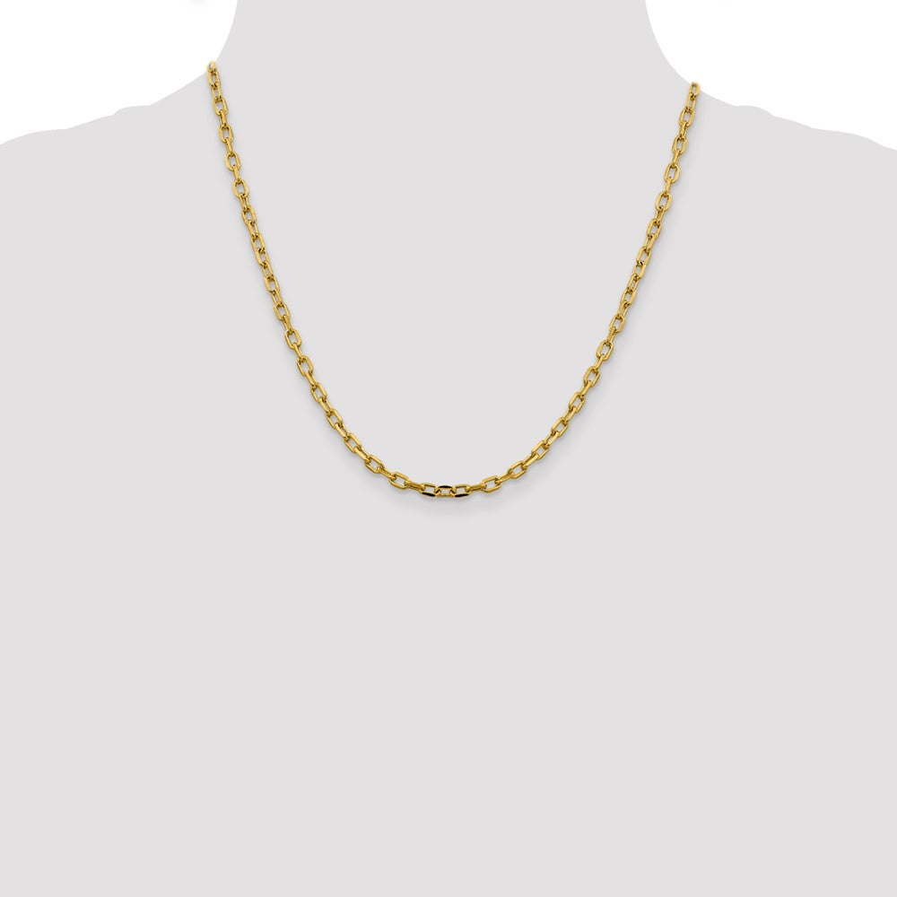 14K Gelbgold 3.7mm Halbmassiv Diamantiert Offen Glieder Ankerkette mit Karabinerverschluss Halskette