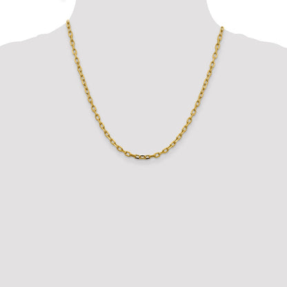 14K Gelbgold 3.7mm Halbmassiv Diamantiert Offen Glieder Ankerkette mit Karabinerverschluss Halskette