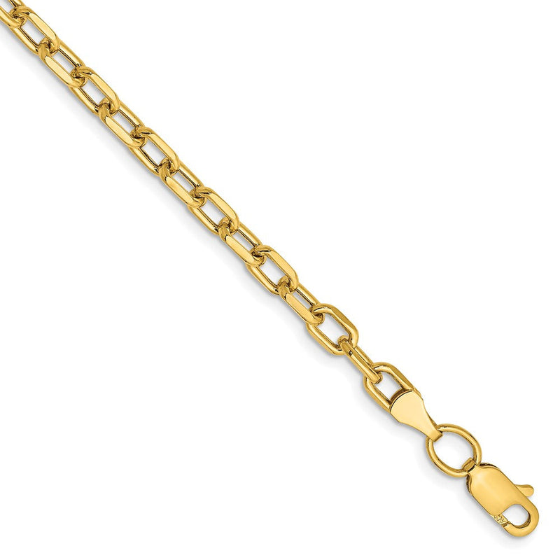14K Gelbgold 3.7mm Halbmassiv Diamantiert Offen Glieder Ankerkette Gliederarmband