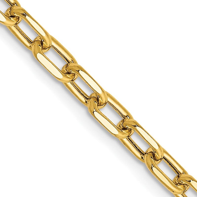 14K Gelbgold 3.7mm Halbmassiv Diamantiert Offen Glieder Ankerkette mit Karabinerverschluss Halskette