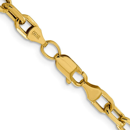 14K Gelbgold 4.9mm Halbmassiv Diamantiert Offen Glieder Ankerkette mit Karabinerverschluss Halskette