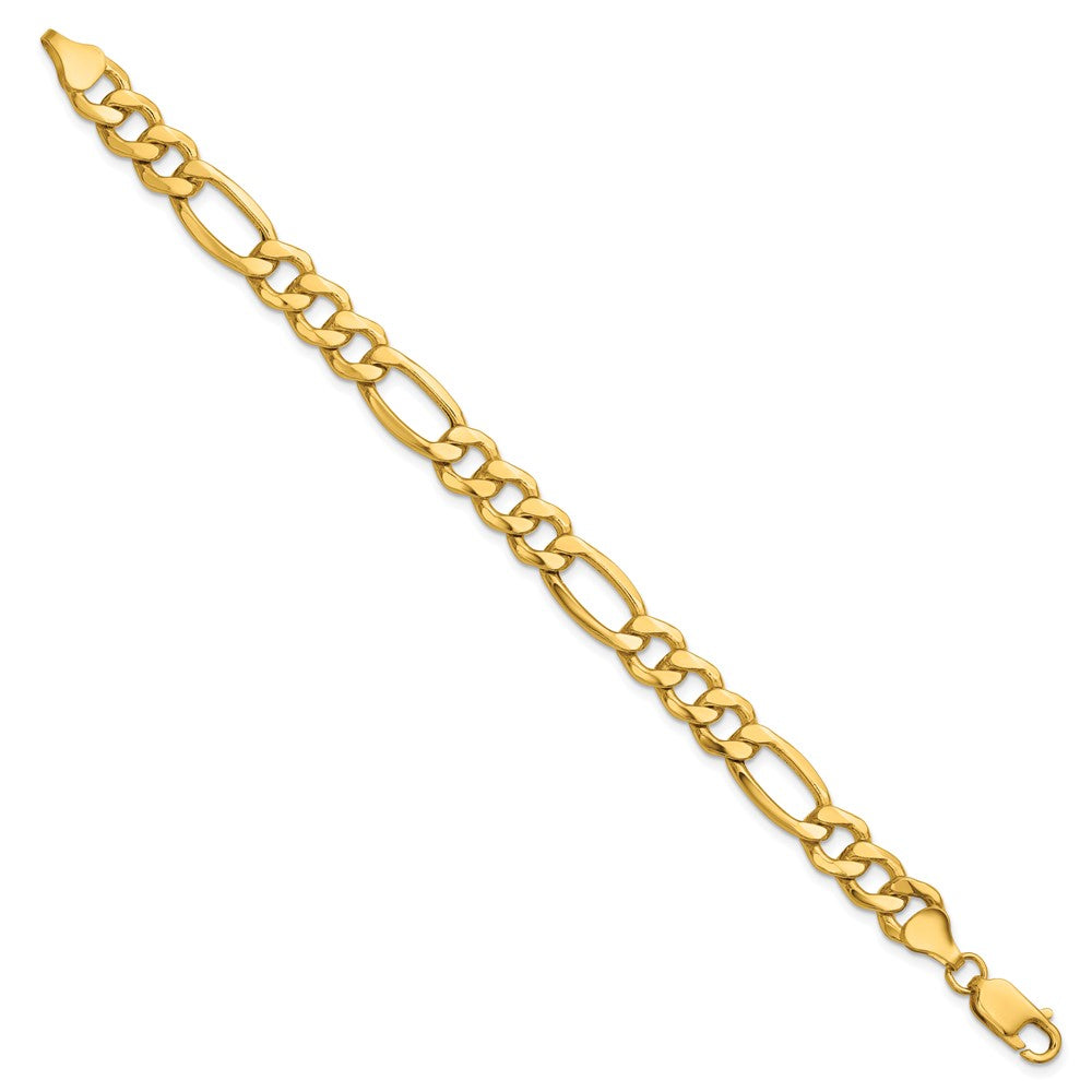 14K Gelbgold 8.5mm Halbmassiv Figaro mit Karabinerverschluss Gliederarmband