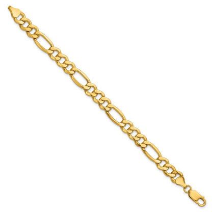 14K Gelbgold 8.5mm Halbmassiv Figaro mit Karabinerverschluss Gliederarmband