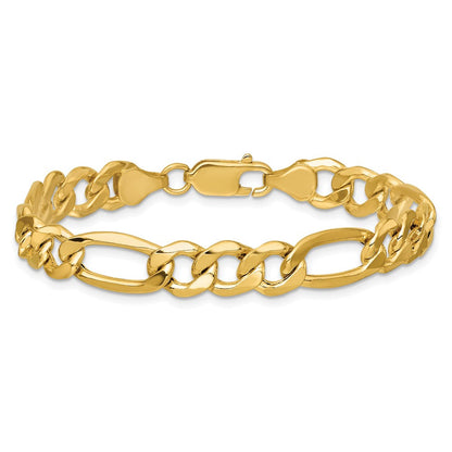 14K Gelbgold 8.5mm Halbmassiv Figaro mit Karabinerverschluss Gliederarmband