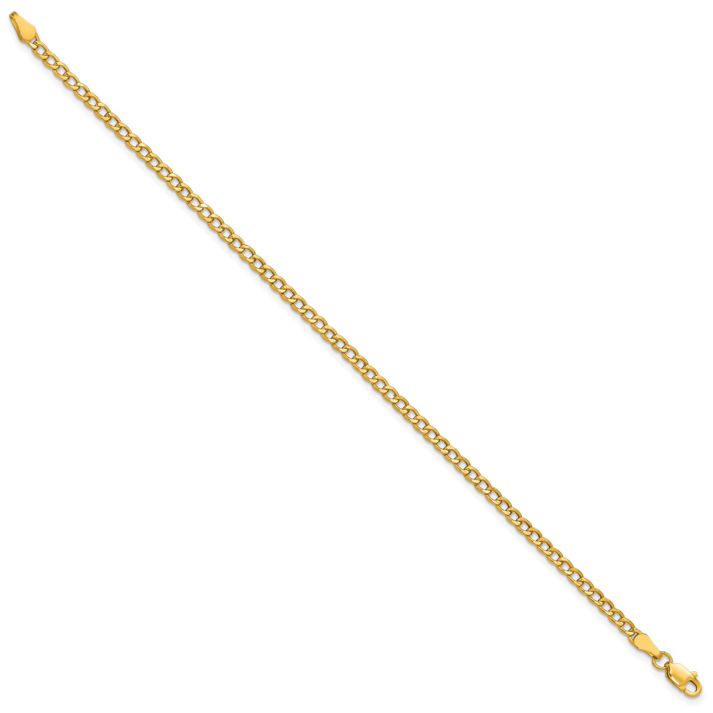 14K Gelbgold 2.85mm Halbmassiv Panzer mit Karabinerverschluss Gliederarmband