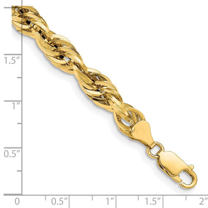 14K Gelbgold 7mm Halbmassiv Kordel mit Karabinerverschluss Gliederarmband