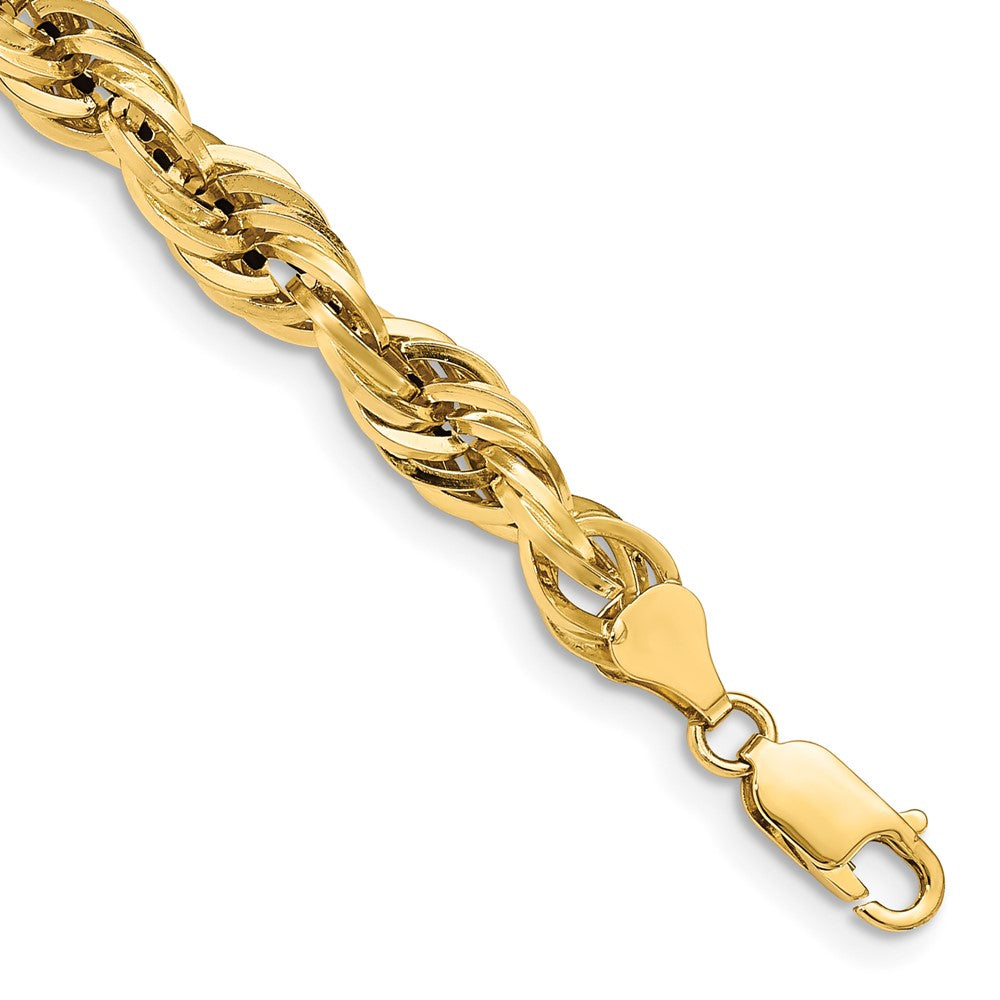 14K Gelbgold 7mm Halbmassiv Kordel mit Karabinerverschluss Gliederarmband