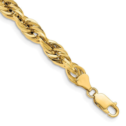 14K Gelbgold 7mm Halbmassiv Kordel mit Karabinerverschluss Gliederarmband