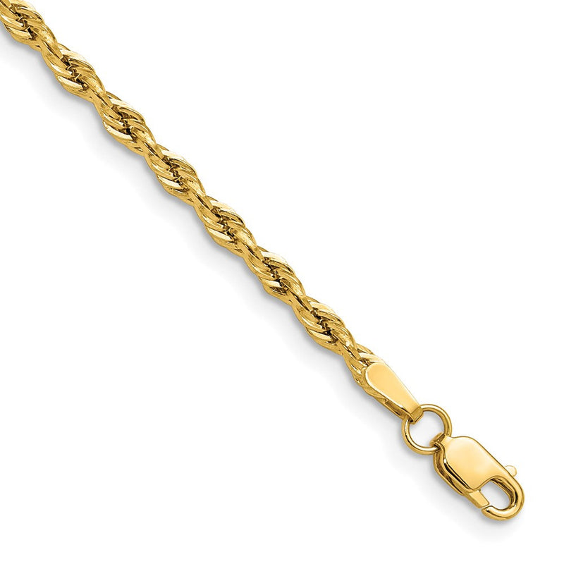 Gelbgold 14ky 2.5mm Halbmassiv Kordel Kette Fußkettchen