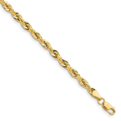 14K Gelbgold 14ky 3.5mm Halbmassiv Kordel Gliederarmband