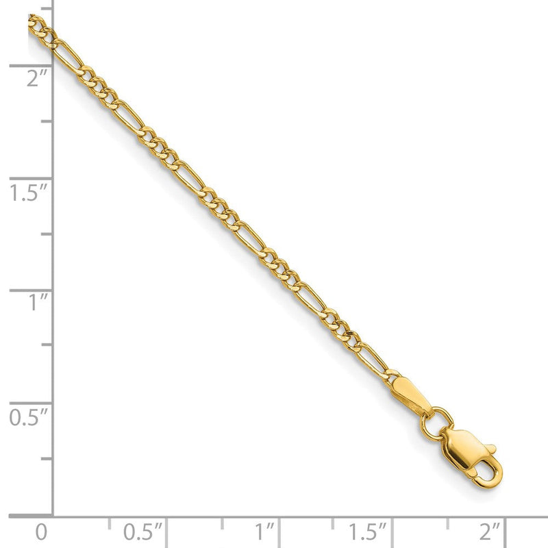 14K Gelbgold 1.9mm Halbmassiv Figaro Kette Fußkettchen