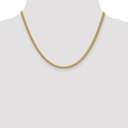 14K Gelbgold 2.6mm Halbmassiv 3-wire Weizen mit Karabinerverschluss Halskette