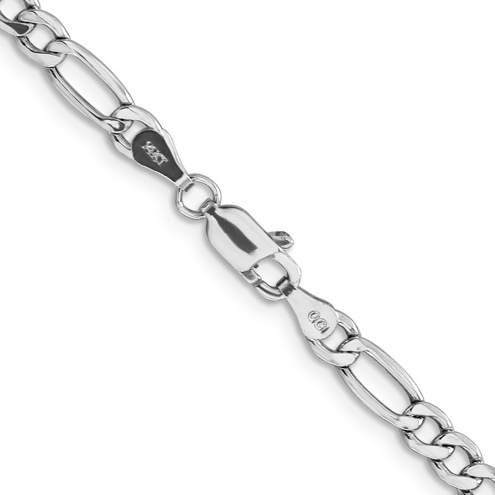 14K Weißgold 4.4mm Halbmassiv Figaro mit Karabinerverschluss Halskette
