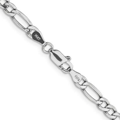 14K Weißgold 4.4mm Halbmassiv Figaro mit Karabinerverschluss Halskette