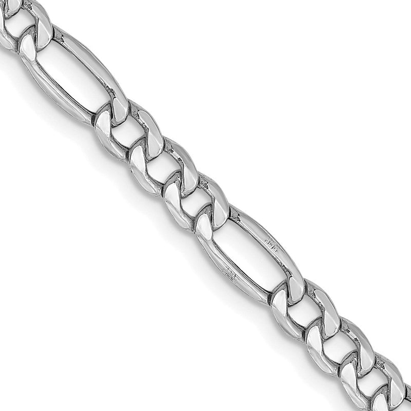 14K Weißgold 4.4mm Halbmassiv Figaro mit Karabinerverschluss Halskette