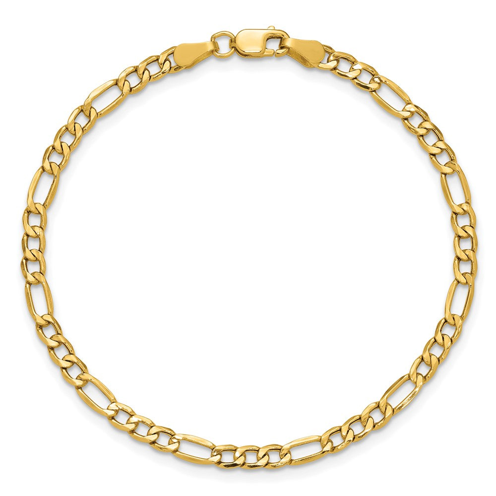 14K Gelbgold 3.5mm Halbmassiv Figaro mit Karabinerverschluss Gliederarmband