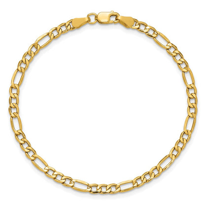 14K Gelbgold 3.5mm Halbmassiv Figaro mit Karabinerverschluss Gliederarmband