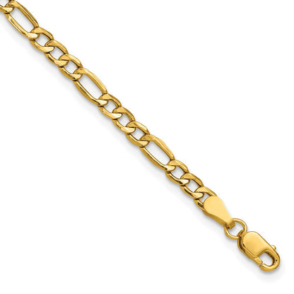 14K Gelbgold 3.5mm Halbmassiv Figaro mit Karabinerverschluss Gliederarmband