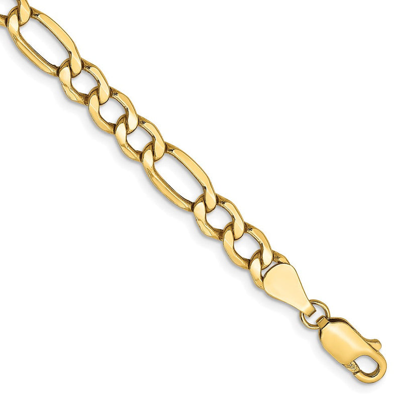 14K Gelbgold 5.75mm Halbmassiv Figaro mit Karabinerverschluss Gliederarmband