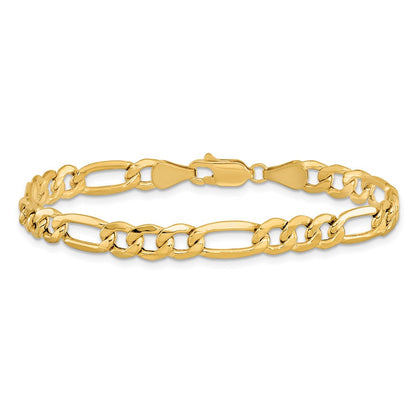 14K Gelbgold 6.25mm Halbmassiv Figaro mit Karabinerverschluss Gliederarmband
