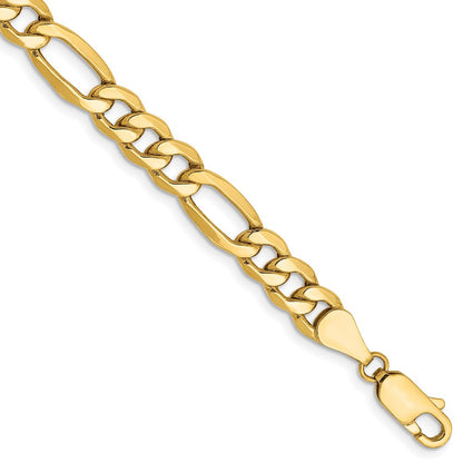 14K Gelbgold 6.25mm Halbmassiv Figaro mit Karabinerverschluss Gliederarmband