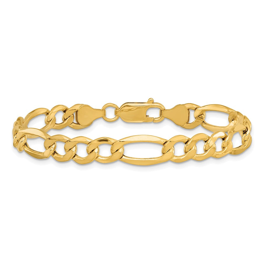 14K Gelbgold 7.3mm Halbmassiv Figaro mit Karabinerverschluss Gliederarmband