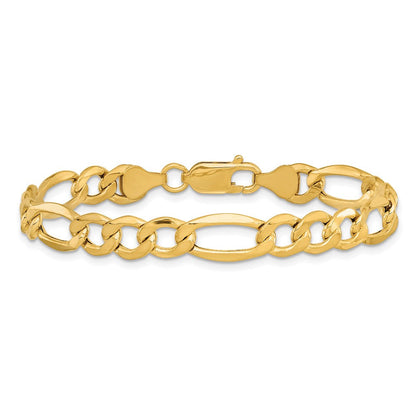 14K Gelbgold 7.3mm Halbmassiv Figaro mit Karabinerverschluss Gliederarmband