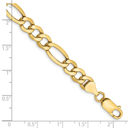 14K Gelbgold 7.3mm Halbmassiv Figaro mit Karabinerverschluss Gliederarmband