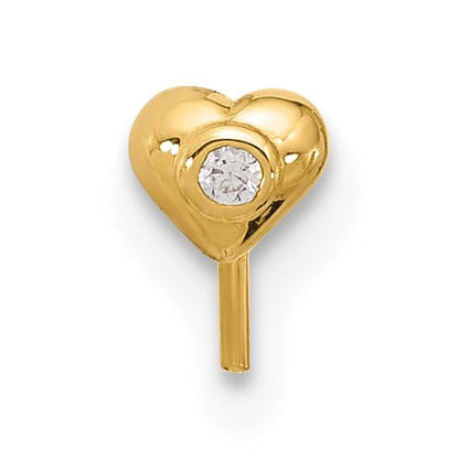 14K Gelbgold 22 Stärke Zirkonia Herz Nasen Ohrstecker