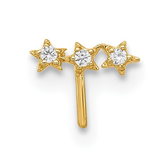 14K Gelbgold 22 Stärke Zirkonia 3-star Nasen Ohrstecker