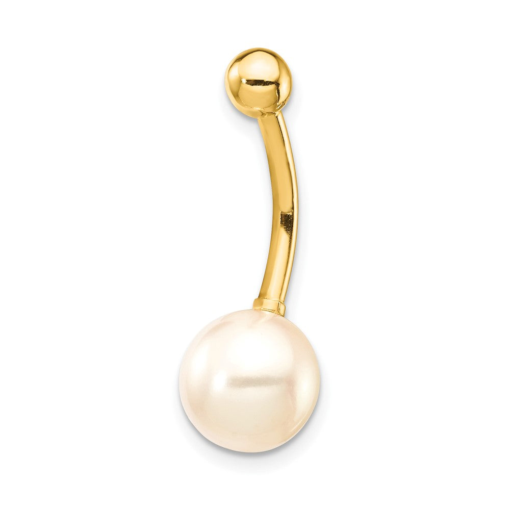 14K Gelbgold Bauchnabelring, 14 Gauge, 8 mm, mit Süßwasser-Zuchtperle