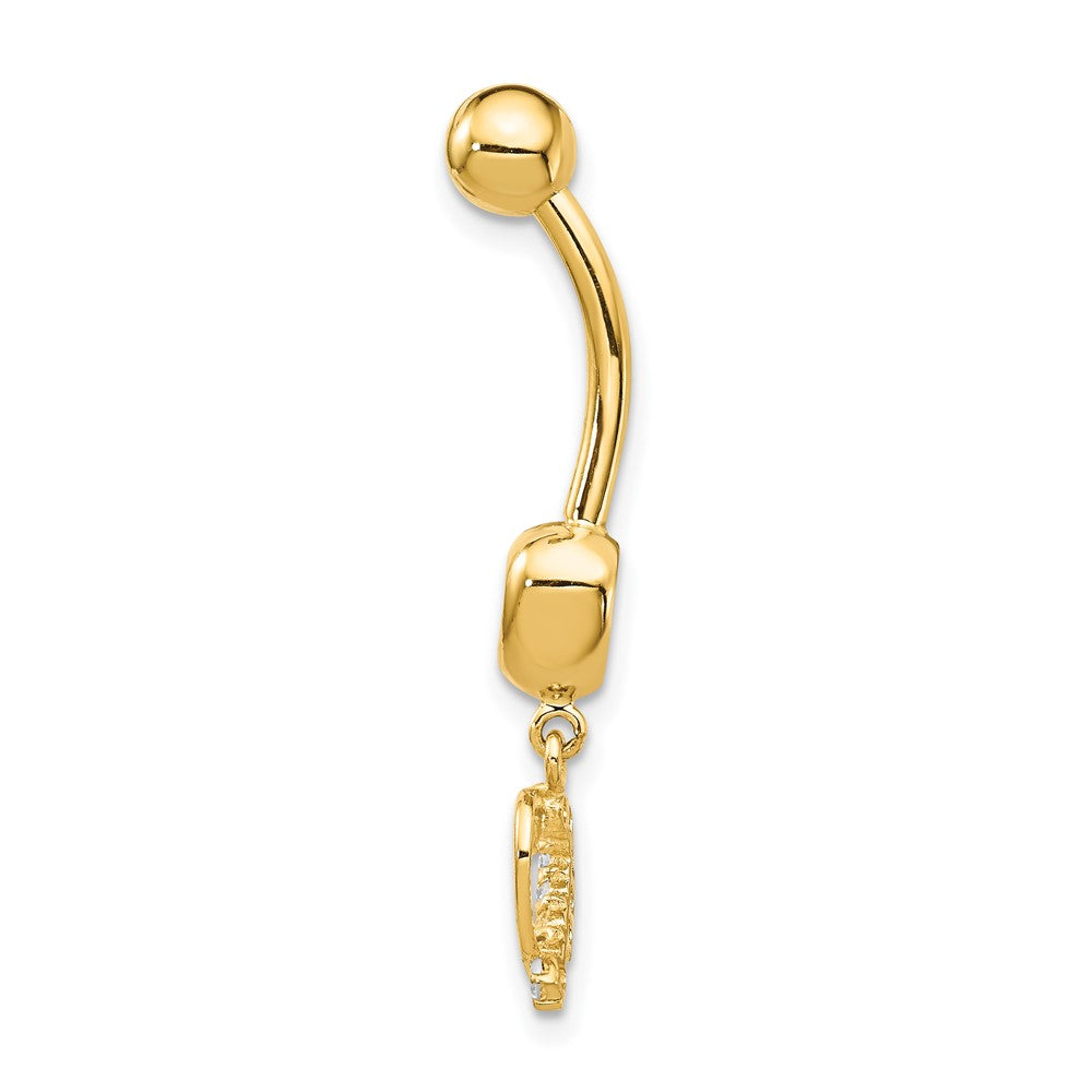 14K Gelbgold Zirkonia 2-hearts Hängend Belly Ring