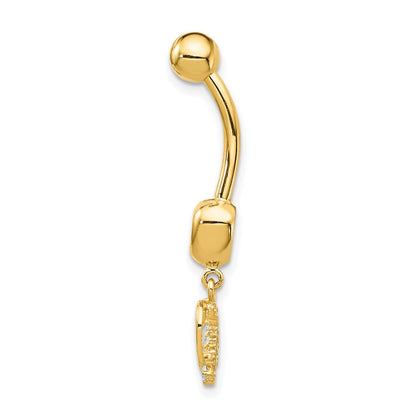 14K Gelbgold Zirkonia 2-hearts Hängend Belly Ring