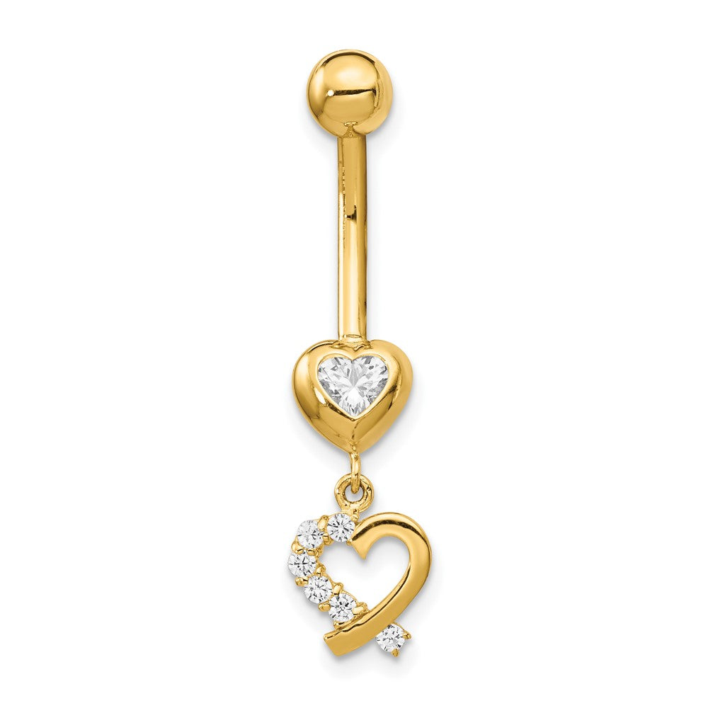 14K Gelbgold Zirkonia 2-hearts Hängend Belly Ring