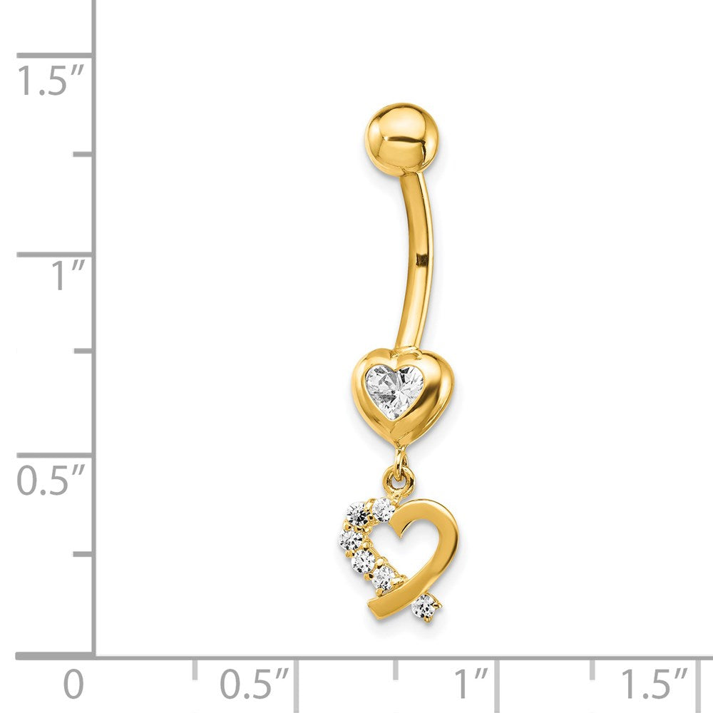 14K Gelbgold Zirkonia 2-hearts Hängend Belly Ring