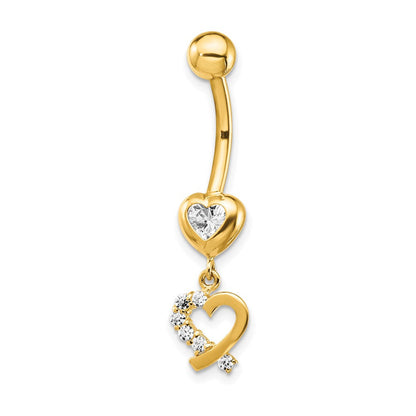 14K Gelbgold Zirkonia 2-hearts Hängend Belly Ring