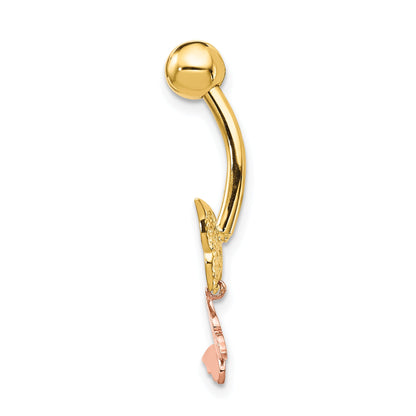 14K Bicolor 14 Stärke Doppelt Zirkonia Schmetterling Hängend Belly Ring