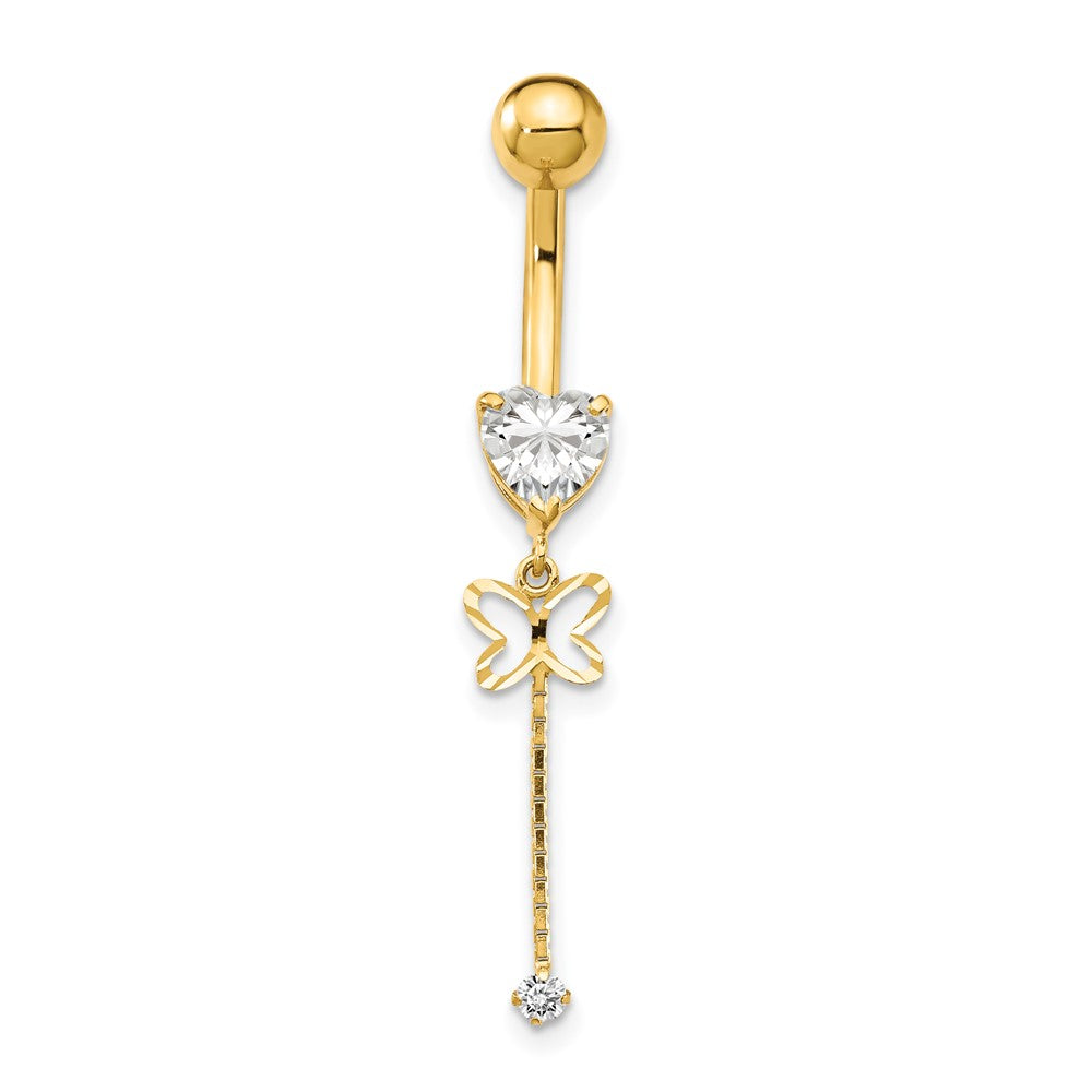 14K Gelbgold Zirkonia Schmetterling Kette Hängend Belly Ring