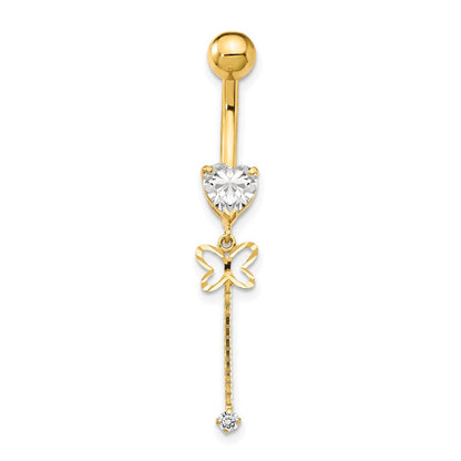 14K Gelbgold Zirkonia Schmetterling Kette Hängend Belly Ring