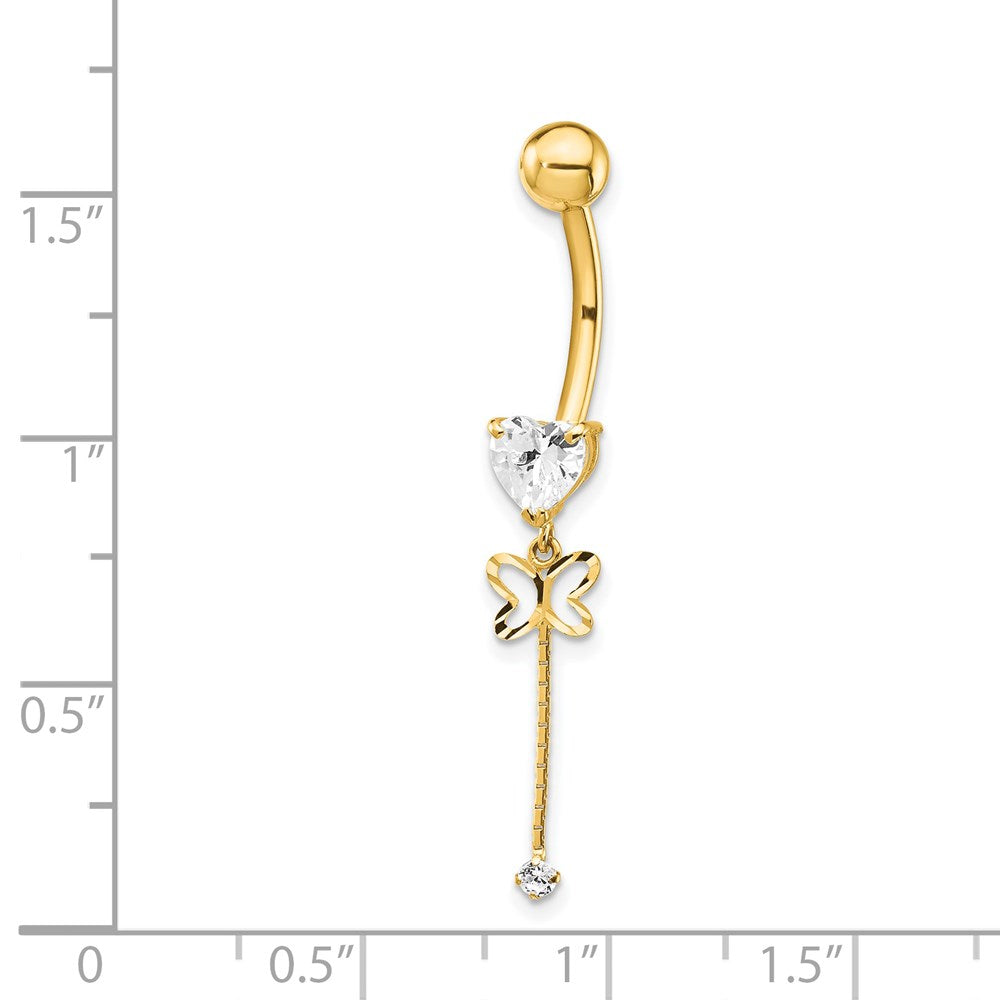 14K Gelbgold Zirkonia Schmetterling Kette Hängend Belly Ring