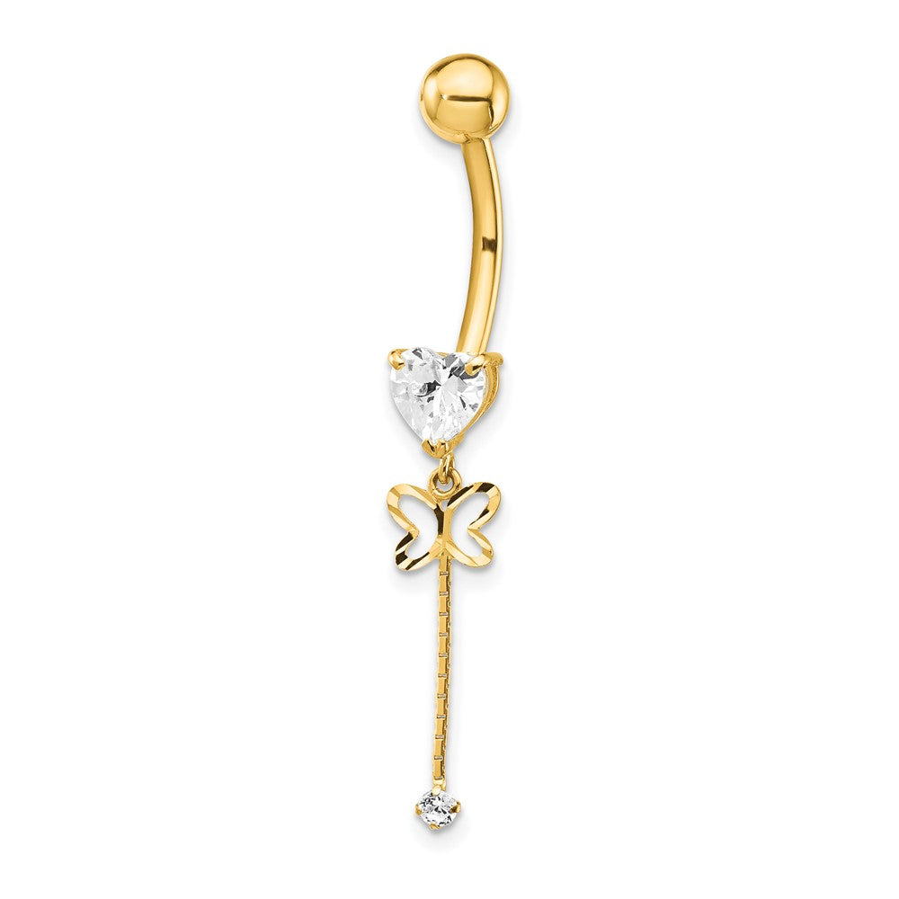 14K Gelbgold Zirkonia Schmetterling Kette Hängend Belly Ring