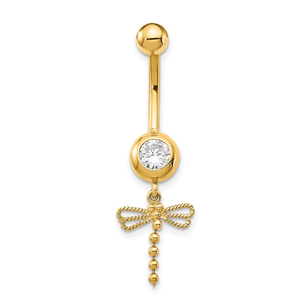 14K Gelbgold Zirkonia Libelle Hängend Belly Ring