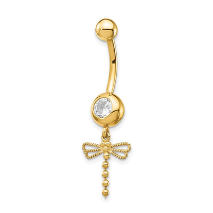 14K Gelbgold Zirkonia Libelle Hängend Belly Ring