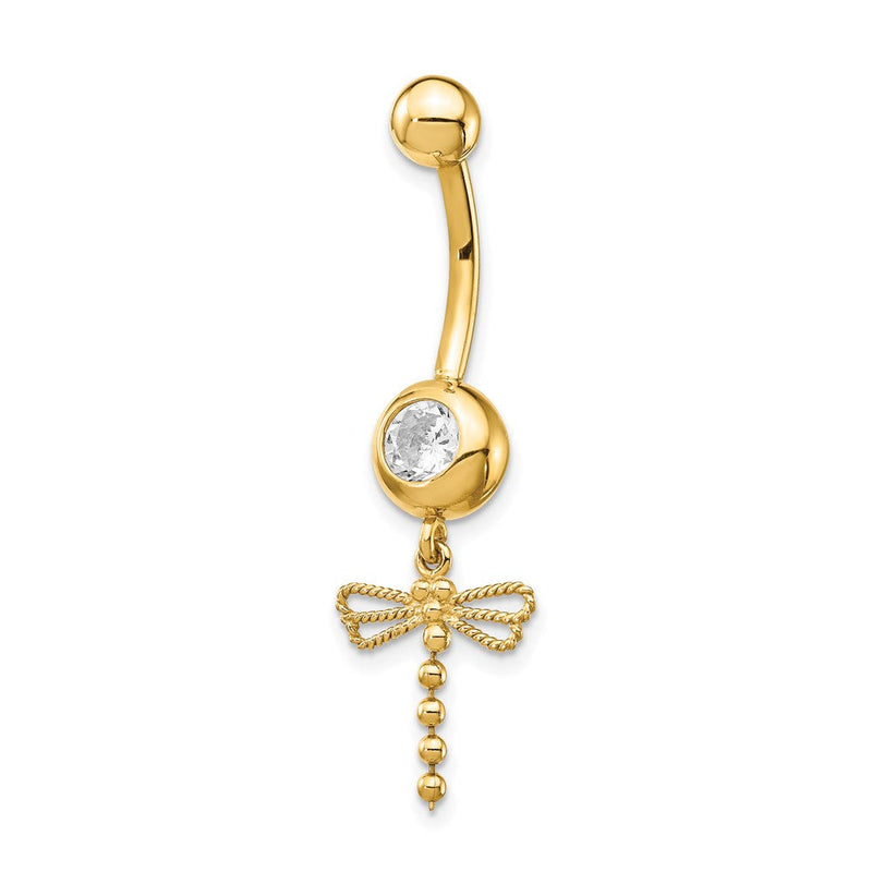 14K Gelbgold Zirkonia Libelle Hängend Belly Ring