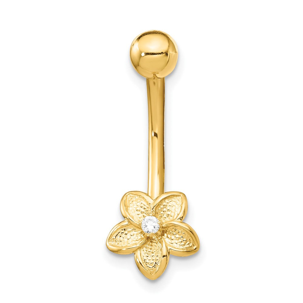 14K Gelbgold 14 Stärke Zirkonia Blume Belly Ring