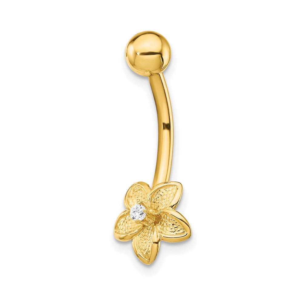 14K Gelbgold 14 Stärke Zirkonia Blume Belly Ring