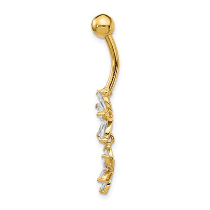 14K Gelbgold Zirkonia 2-flower Hängend Belly Ring