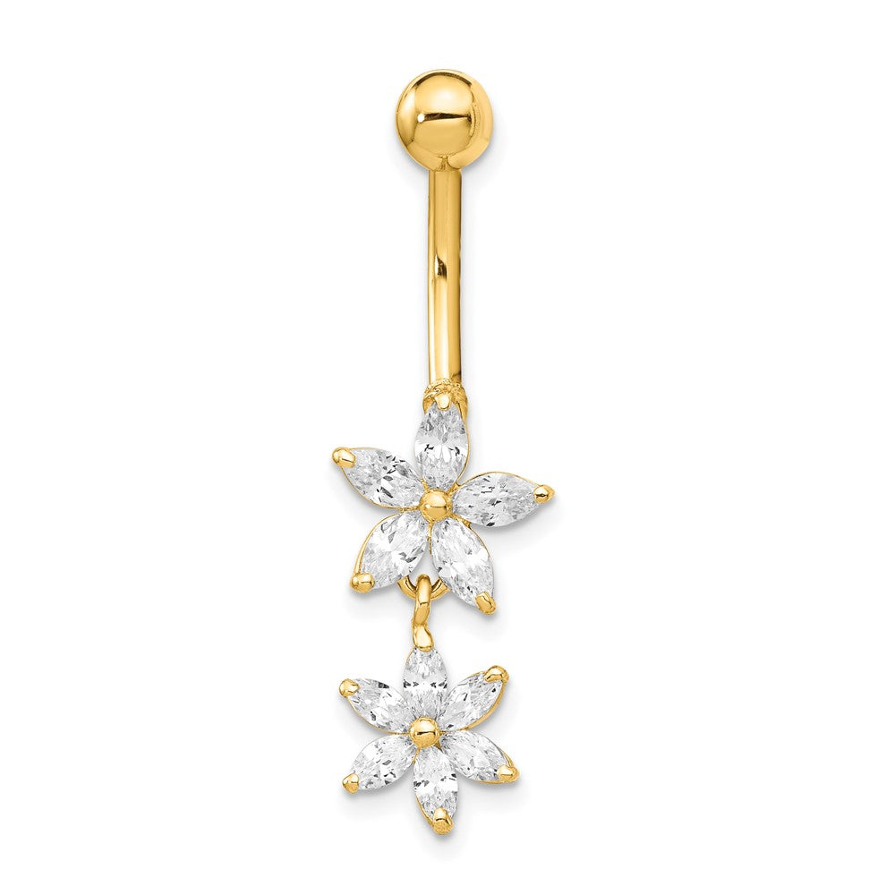 14K Gelbgold Zirkonia 2-flower Hängend Belly Ring