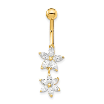 14K Gelbgold Zirkonia 2-flower Hängend Belly Ring
