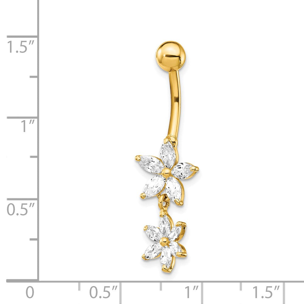 14K Gelbgold Zirkonia 2-flower Hängend Belly Ring